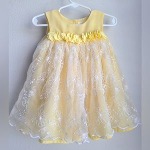 Yellow Ruffley Dress with White Overlay Dress by F & F, Size 12 months